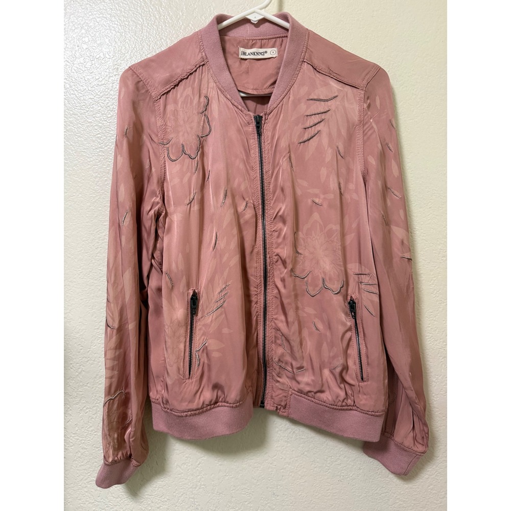 BLANKNYC Rose Pink Embroidered Floral Jacquard Bomber Jacket Size Small